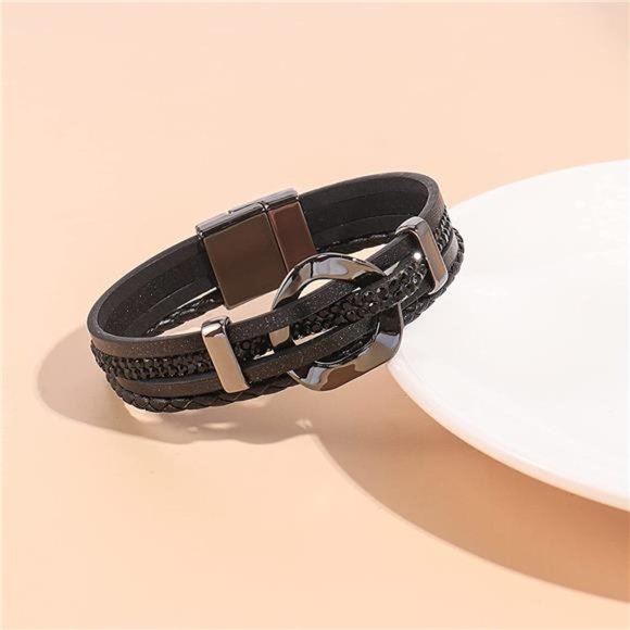 Circle Rhinestone Leather Wrap Bracelet Boho Gift for Women - Picture 2 of 7